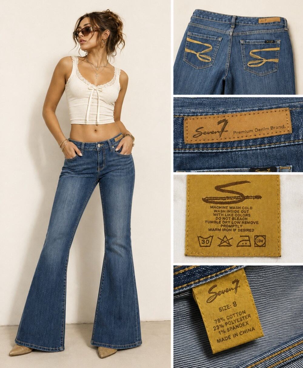 Y2K Indie Sleaze Seven7 Women's Flare Leg Jeans Size 8 Medium Wash Denim 2000s